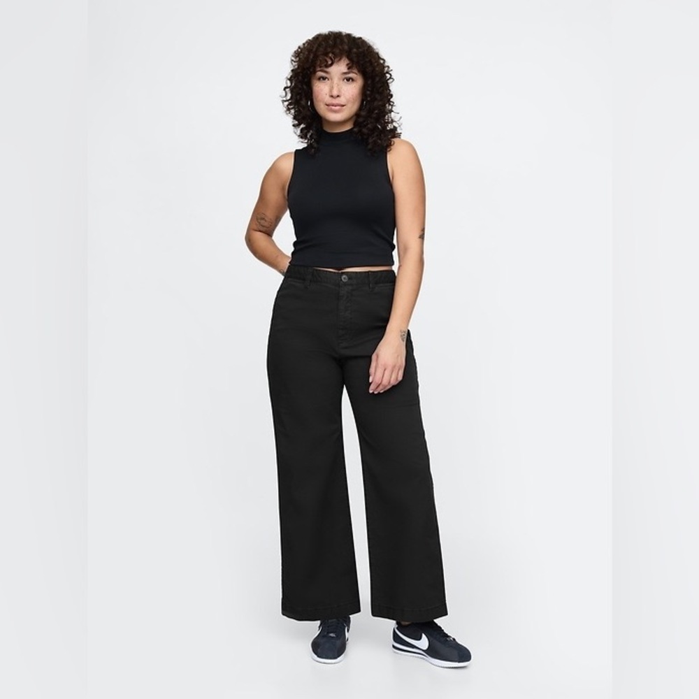 NWT! GAP Black High Rise Stride Wide-Leg Ankle Khakis - Size 0 TALL 🩷 670110